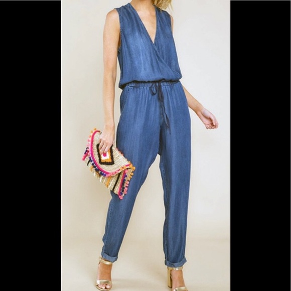 lovestitch Pants - Lovestitch chambray sleeveless romper.